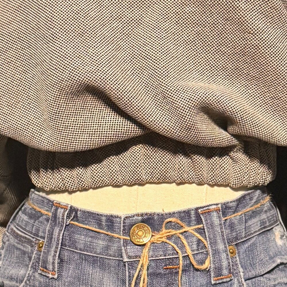 (XXL) RUSSELL ATHLETIC Crop Sweatshirt Dk Blue & White Jersey Weave - Picture 2 of 6